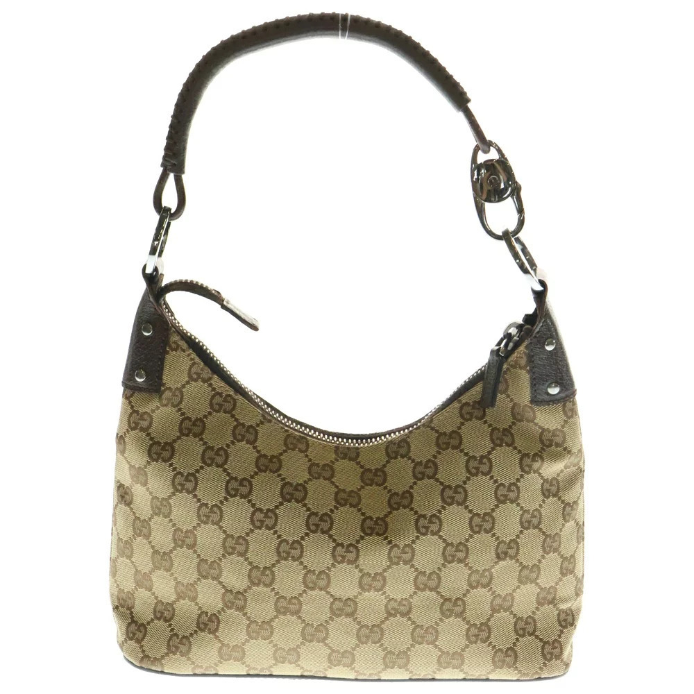 Gucci Hobo Canvas Brown One Bag GG Handbag Beige Shoulder